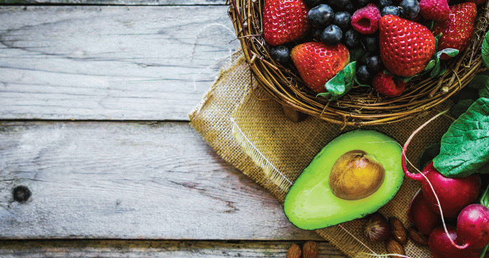 aiprecipecollection.com, basket of berries, avocado and radishes