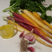 Rainbow Carrots and Rapini, Garlic